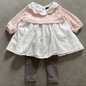 Cynthia Rowley Baby White, Pink & Gray Ruffled Sweater Set Size 0-3 Months